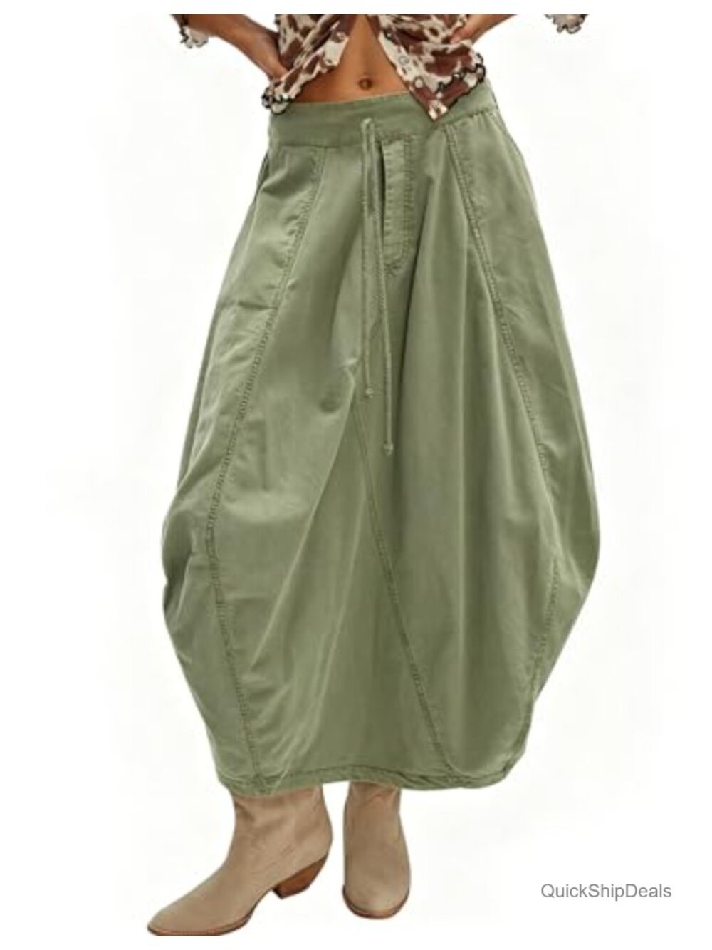 Women's Cargo Skirt Bubble Maxi Parachute Skirts with Pockets Cotton